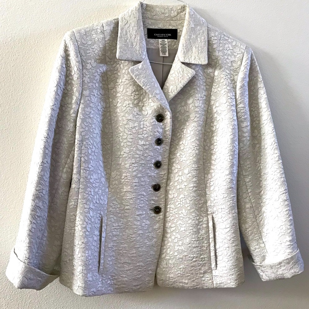 14WP Silver Brocade jacket Jones New York Pumice BEAUTIFUL COLOR & STYLE